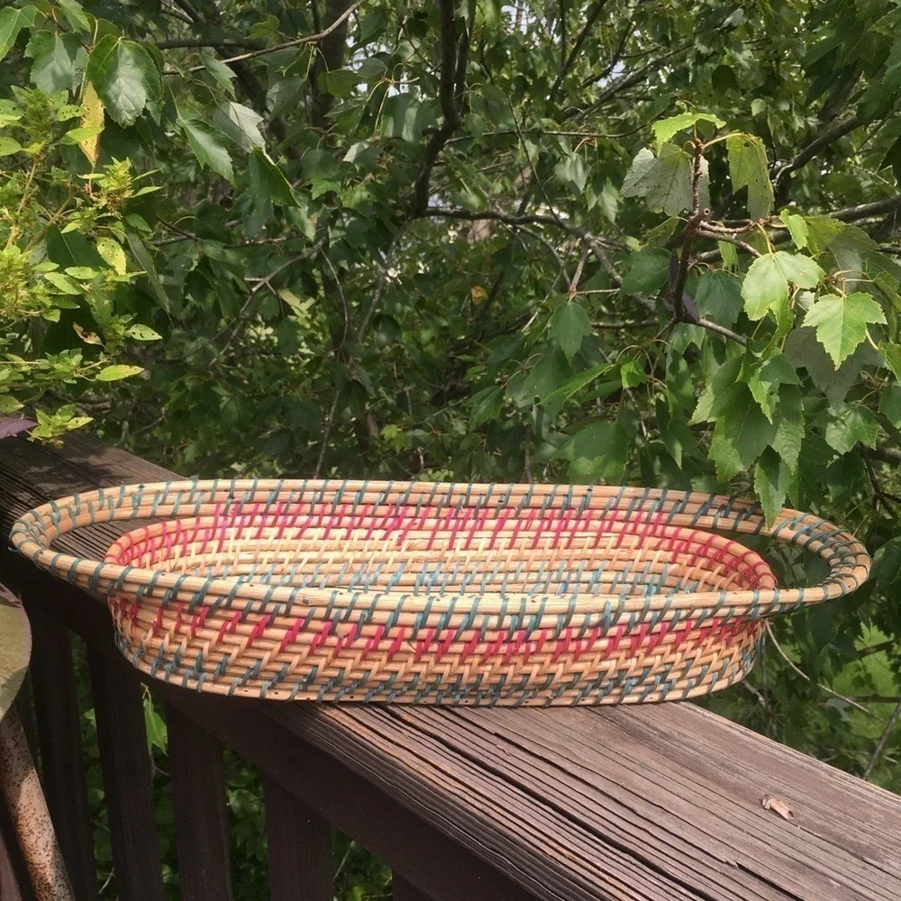 Vintage Boho Woven Colors Oblong Seagrass Basket